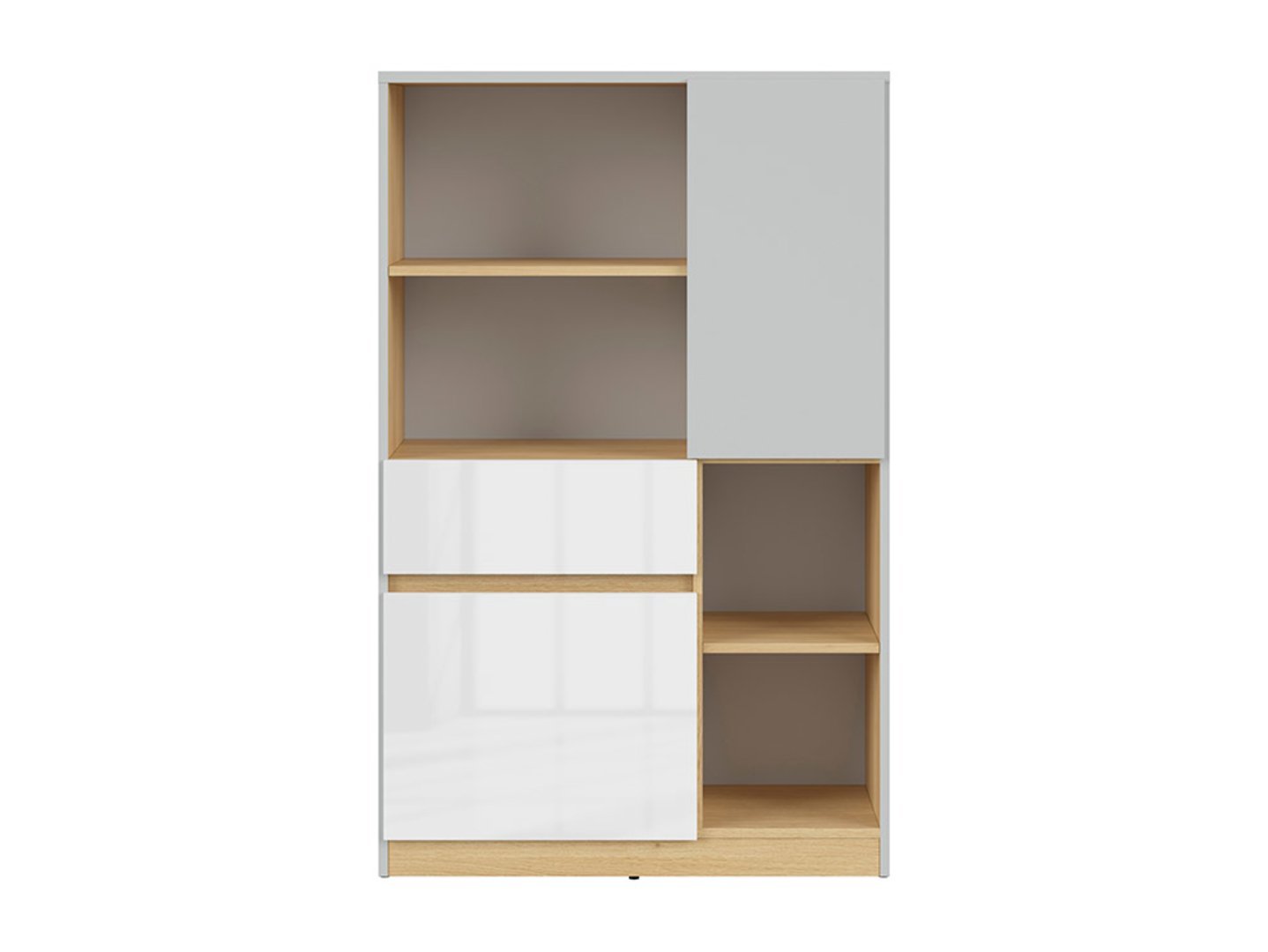 NANDU chest of drawers with two doors and a drawer, 79.5 cm, light grey/polished oak/high-gloss white - Image 2