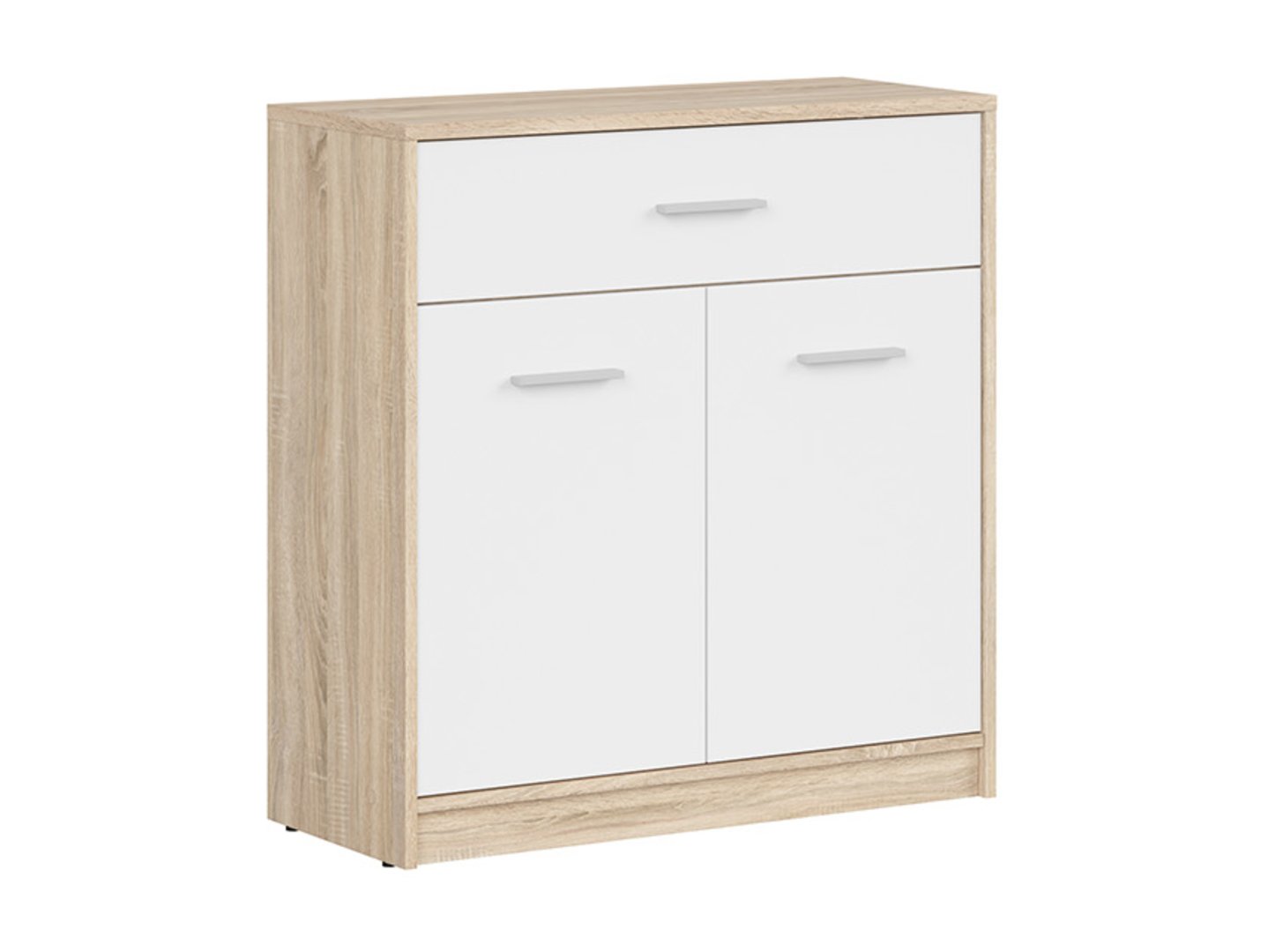 NEPO PLUS two-door chest of drawers with drawer, 80 cm, Sonoma oak/white