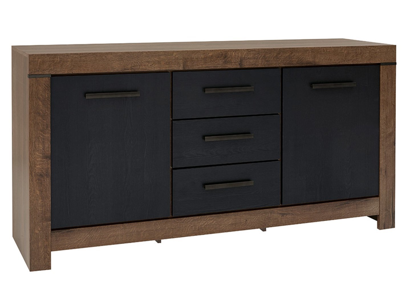 Chest of drawers with two doors and three drawers BALIN 160 cm, monastery oak/black oak - Image 5