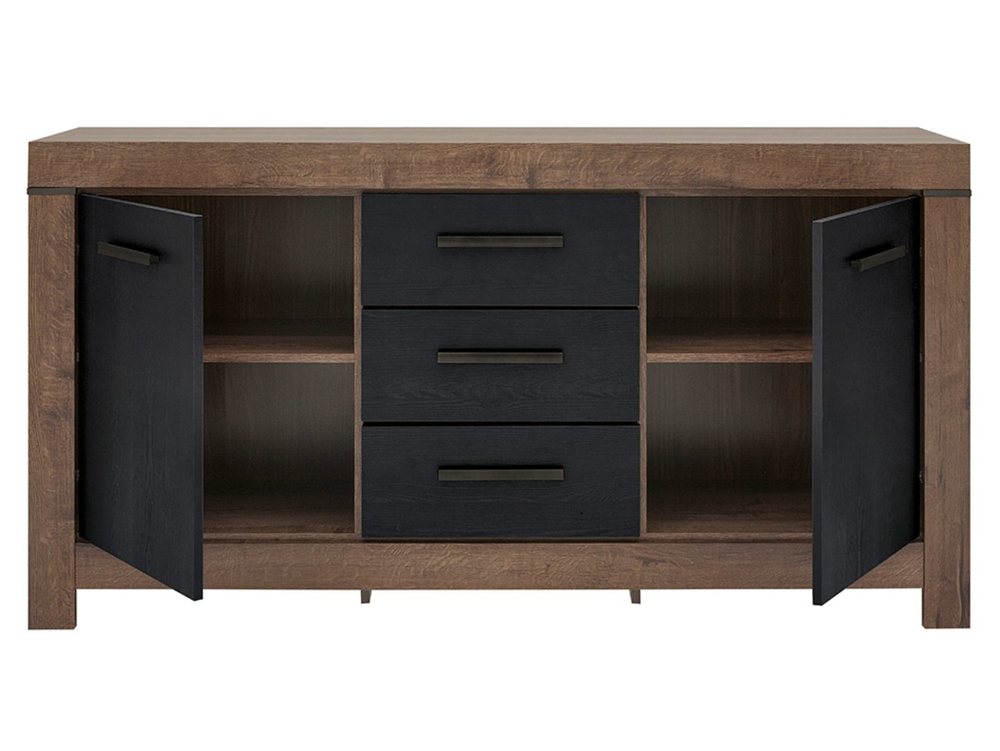 Chest of drawers with two doors and three drawers BALIN 160 cm, monastery oak/black oak
