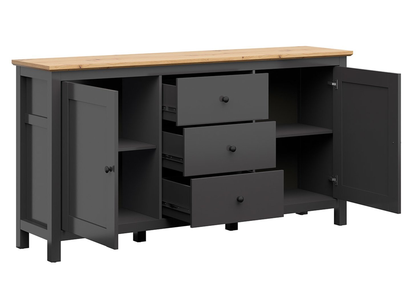 HESEN chest of drawers with two doors and three drawers, 186 cm, graphite/artificial oak - Image 3