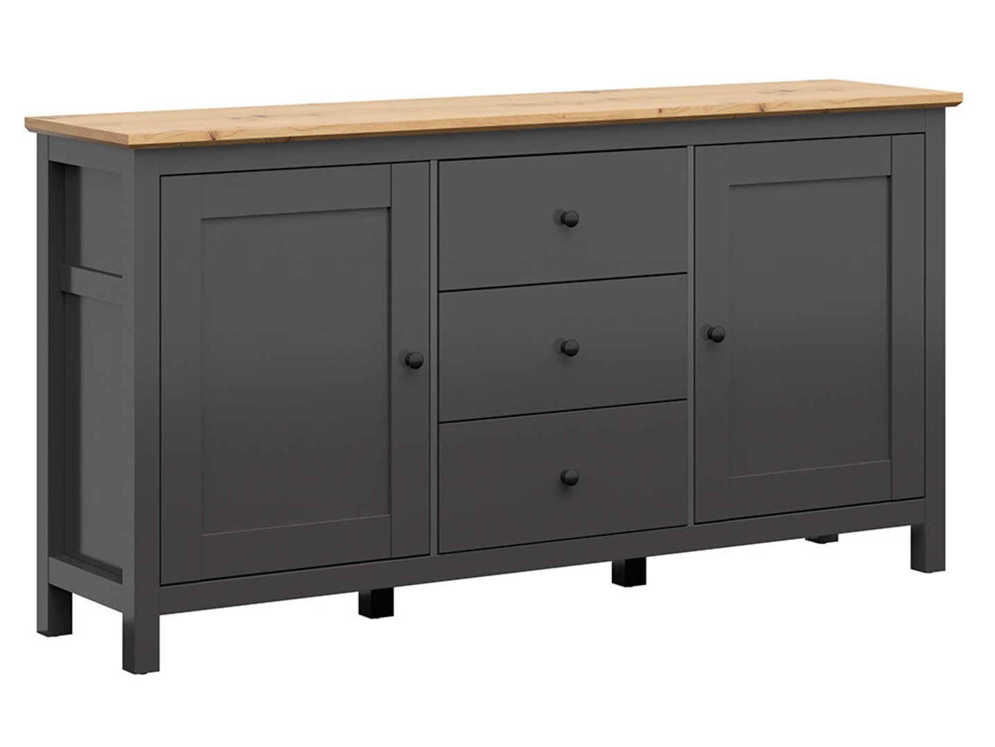 HESEN chest of drawers with two doors and three drawers, 186 cm, graphite/artificial oak