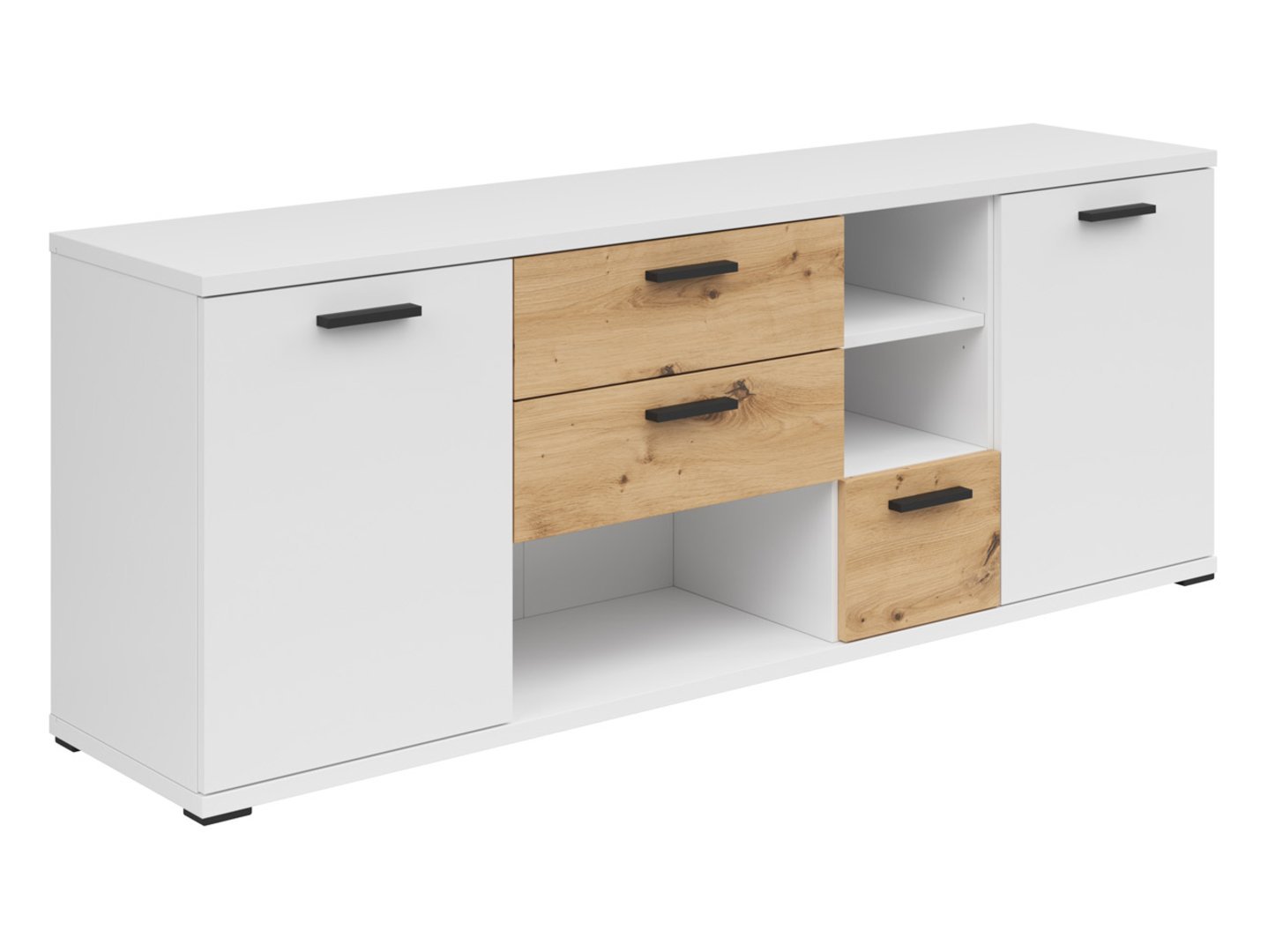 Homeland 155 cm two-door chest of drawers with three drawers, white/artisan oak/white