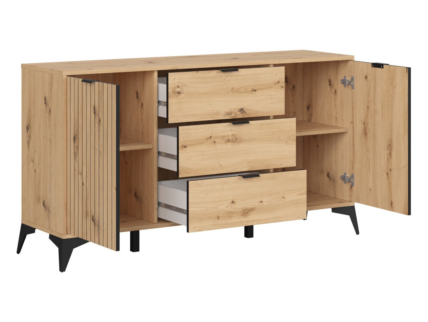LAMEA chest of drawers with two doors and three drawers, 150 cm, oak imitation