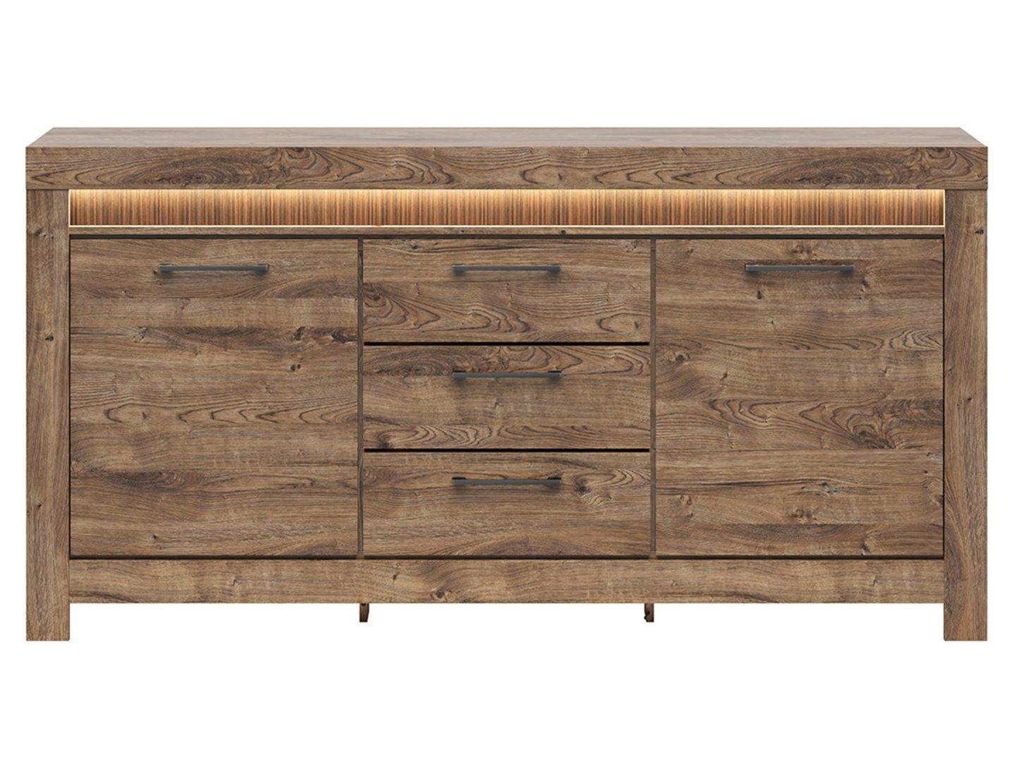 Chest of drawers with two doors and three drawers TORIN, 180 cm, oak brown, ribbed - Image 3