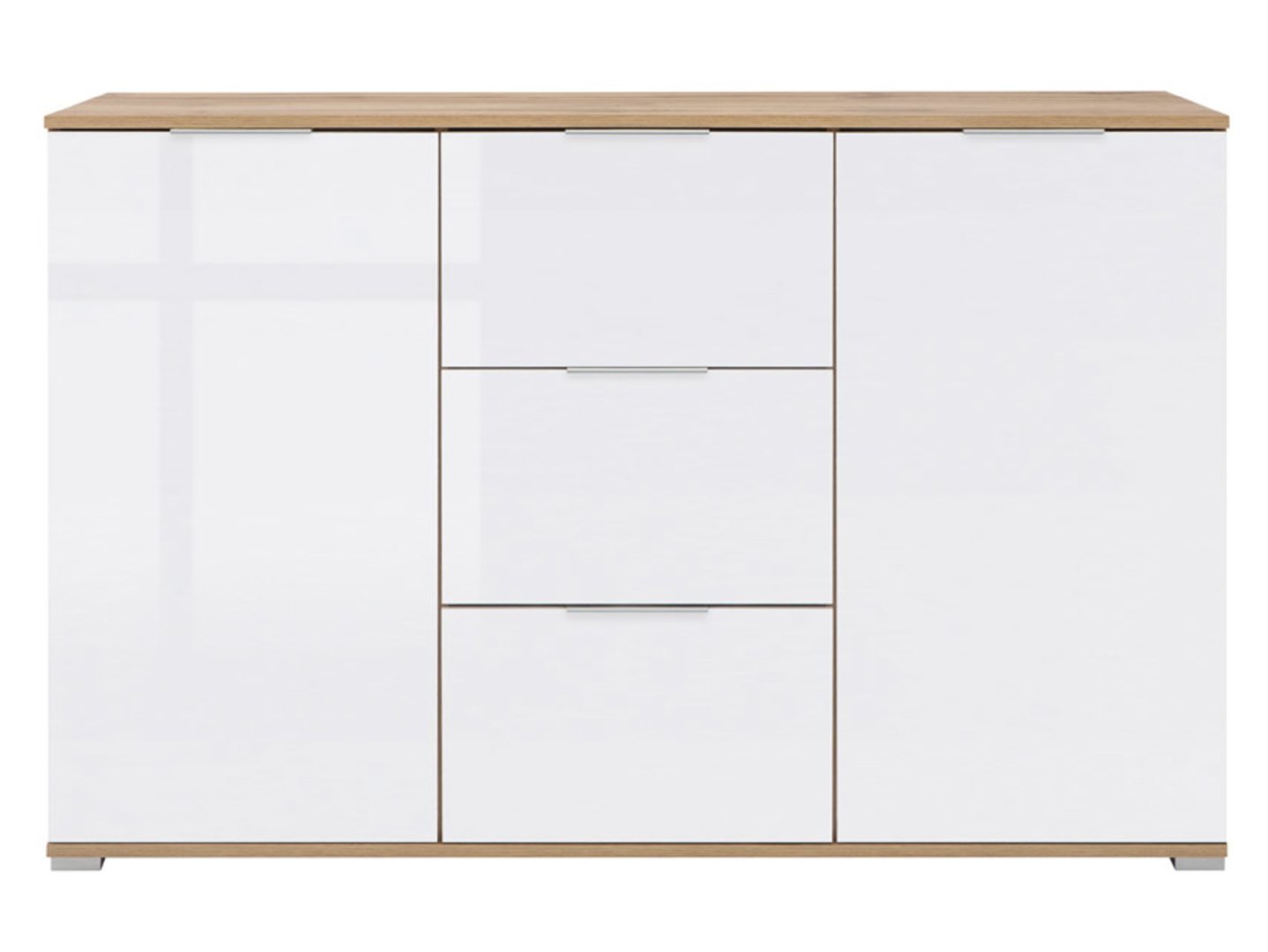 ZELE chest of drawers with two doors and three drawers, 135 cm, Wotan oak/glossy white - Image 2