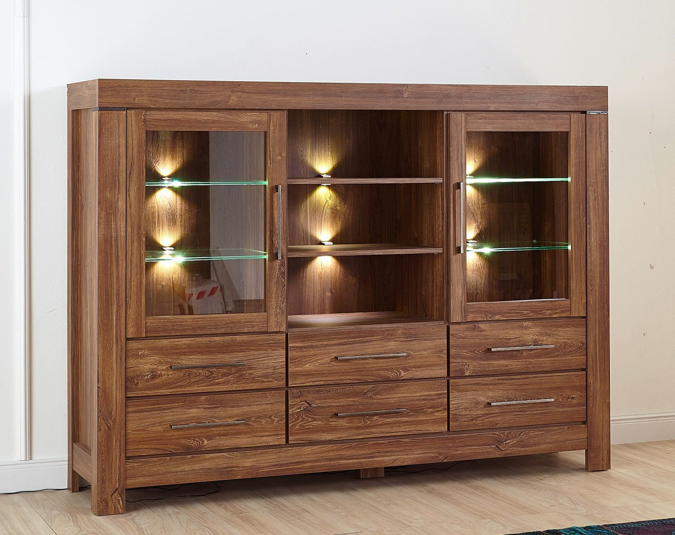 Two-door chest of drawers with display case and six drawers GENT 166 cm, Stirling oak - Image 3