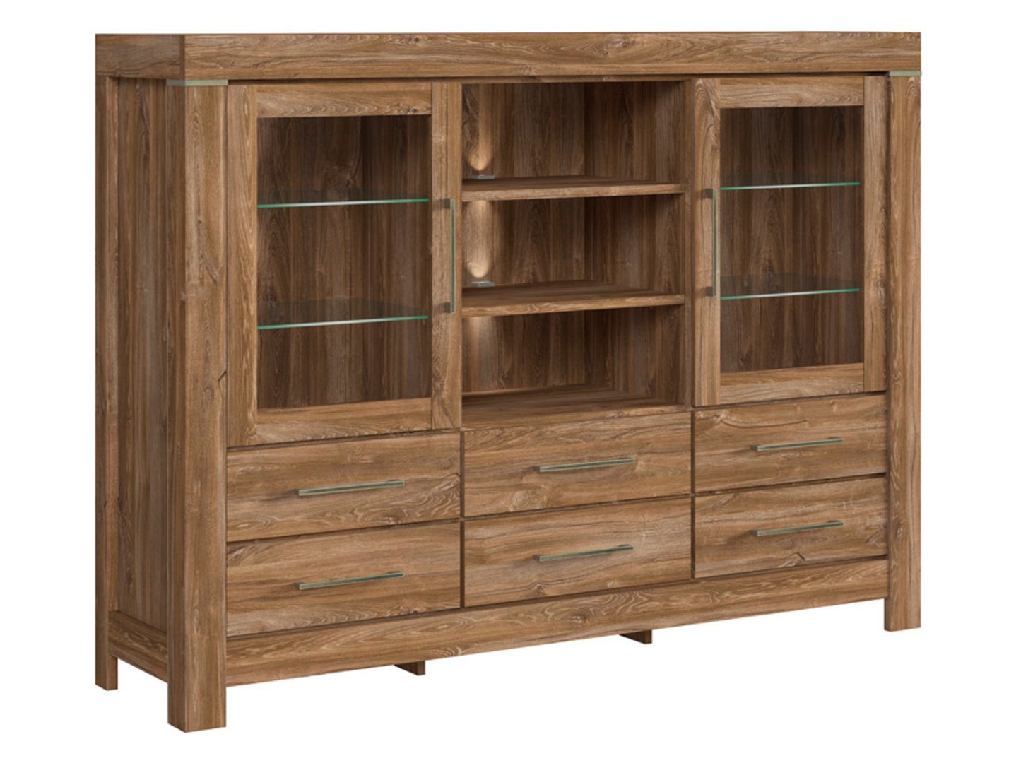 Two-door chest of drawers with display case and six drawers GENT 166 cm, Stirling oak - Image 5