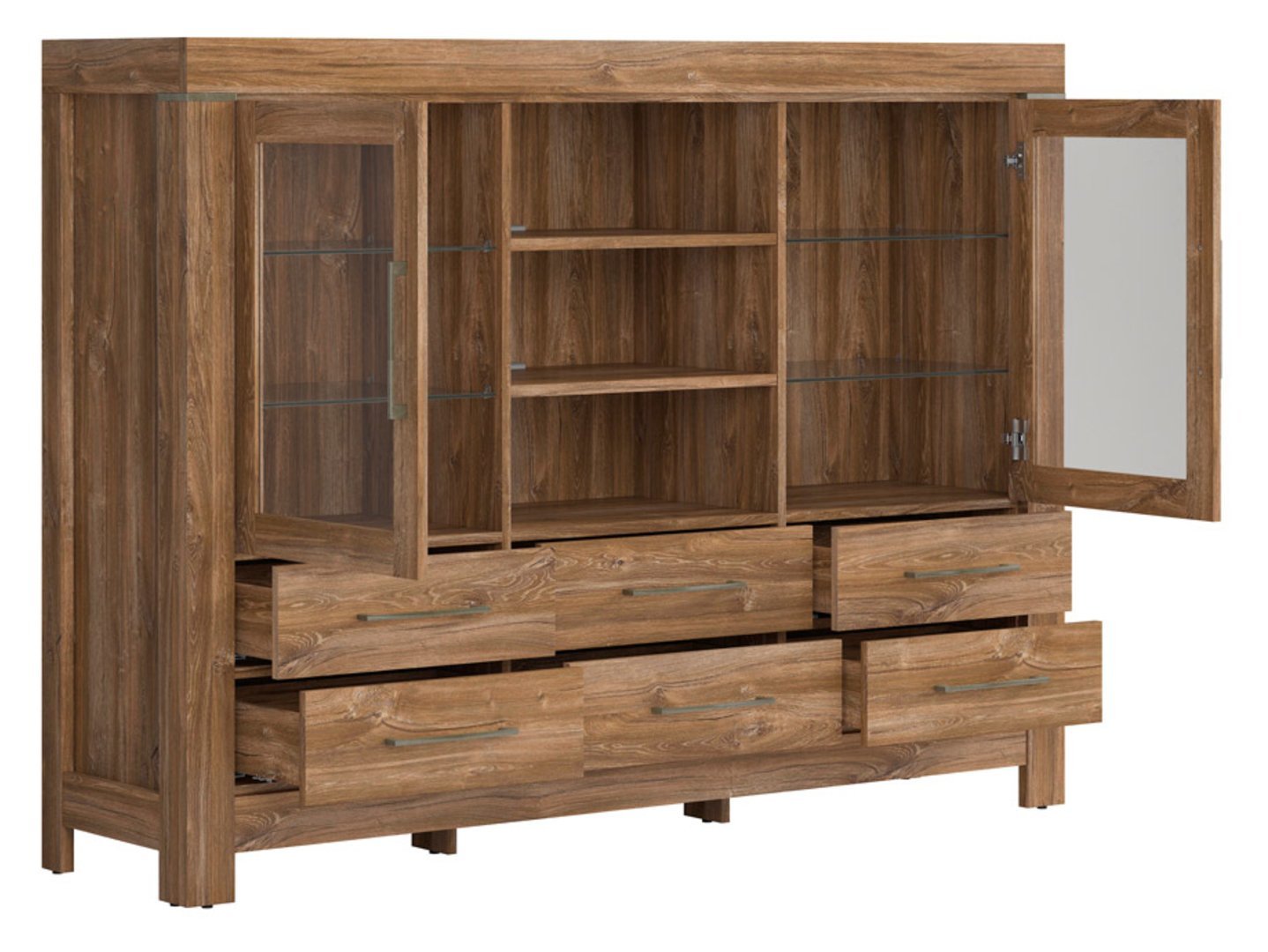Two-door chest of drawers with display case and six drawers GENT 166 cm, Stirling oak - Image 7