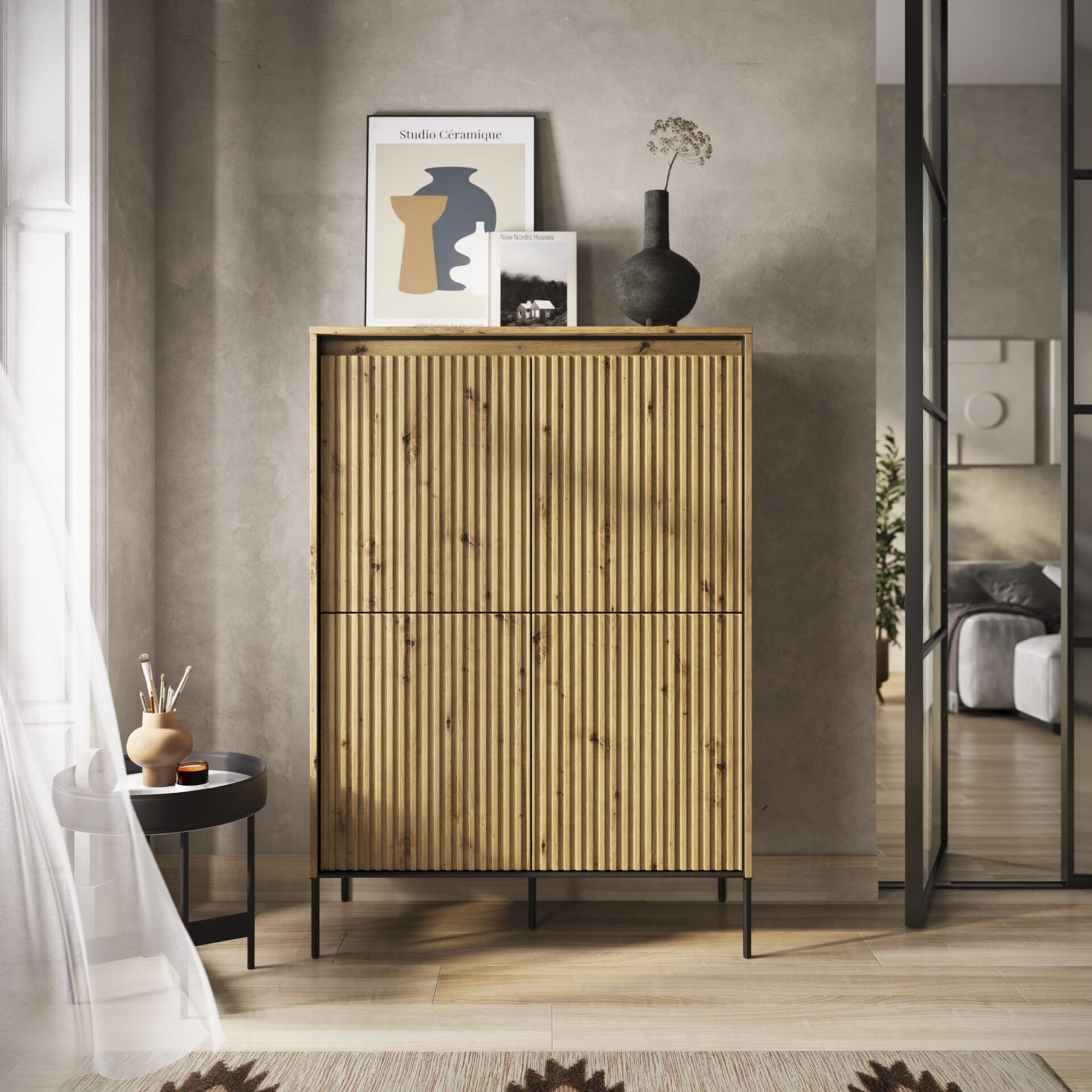TREND 03 high chest of drawers, oak / black legs - Image 2
