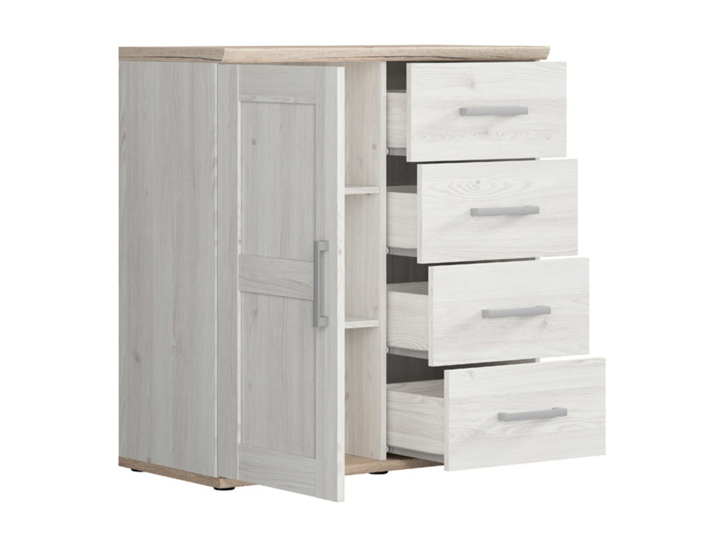 Single-door chest of drawers with four drawers ROMANCE 93 cm light Sibiu larch/light San Remo oak - Image 2