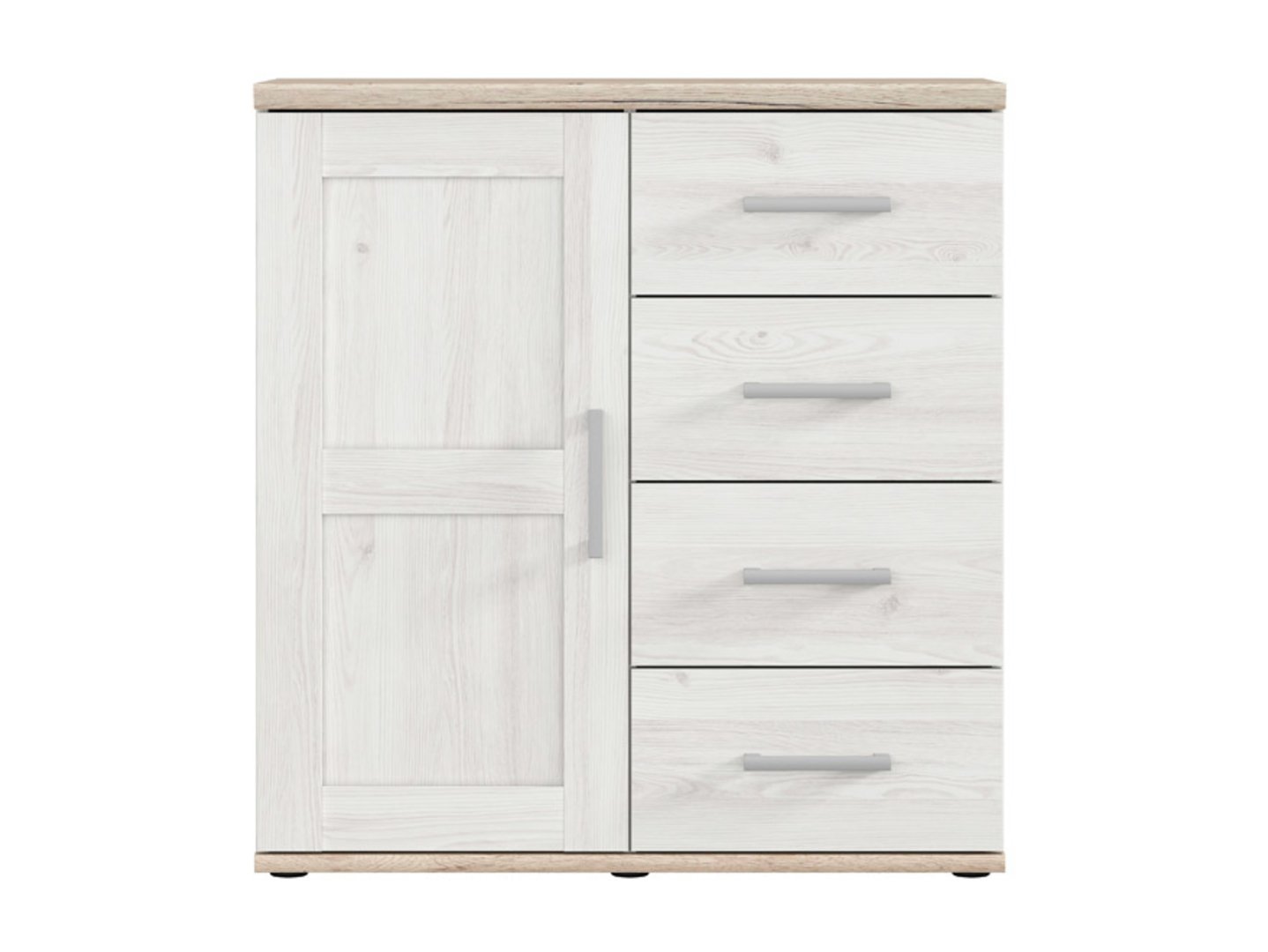 Single-door chest of drawers with four drawers ROMANCE 93 cm light Sibiu larch/light San Remo oak - Image 3