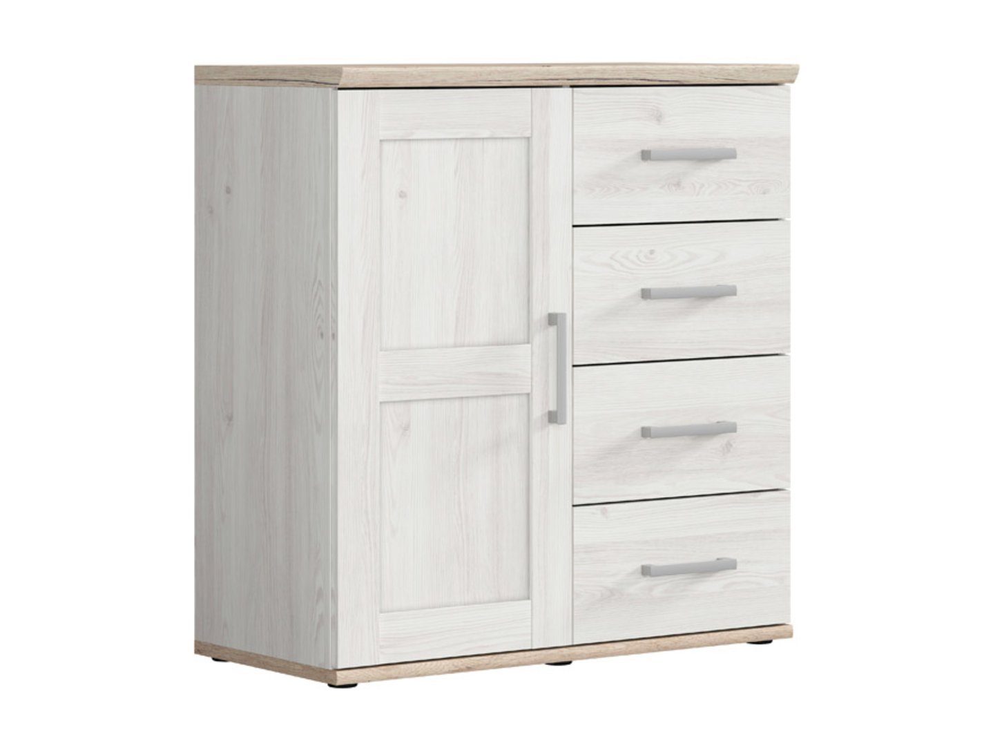 Single-door chest of drawers with four drawers ROMANCE 93 cm light Sibiu larch/light San Remo oak