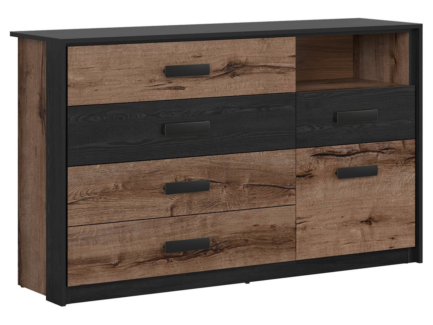 KASSEL chest of drawers with one door and five drawers, 150 cm, monastery oak/black oak