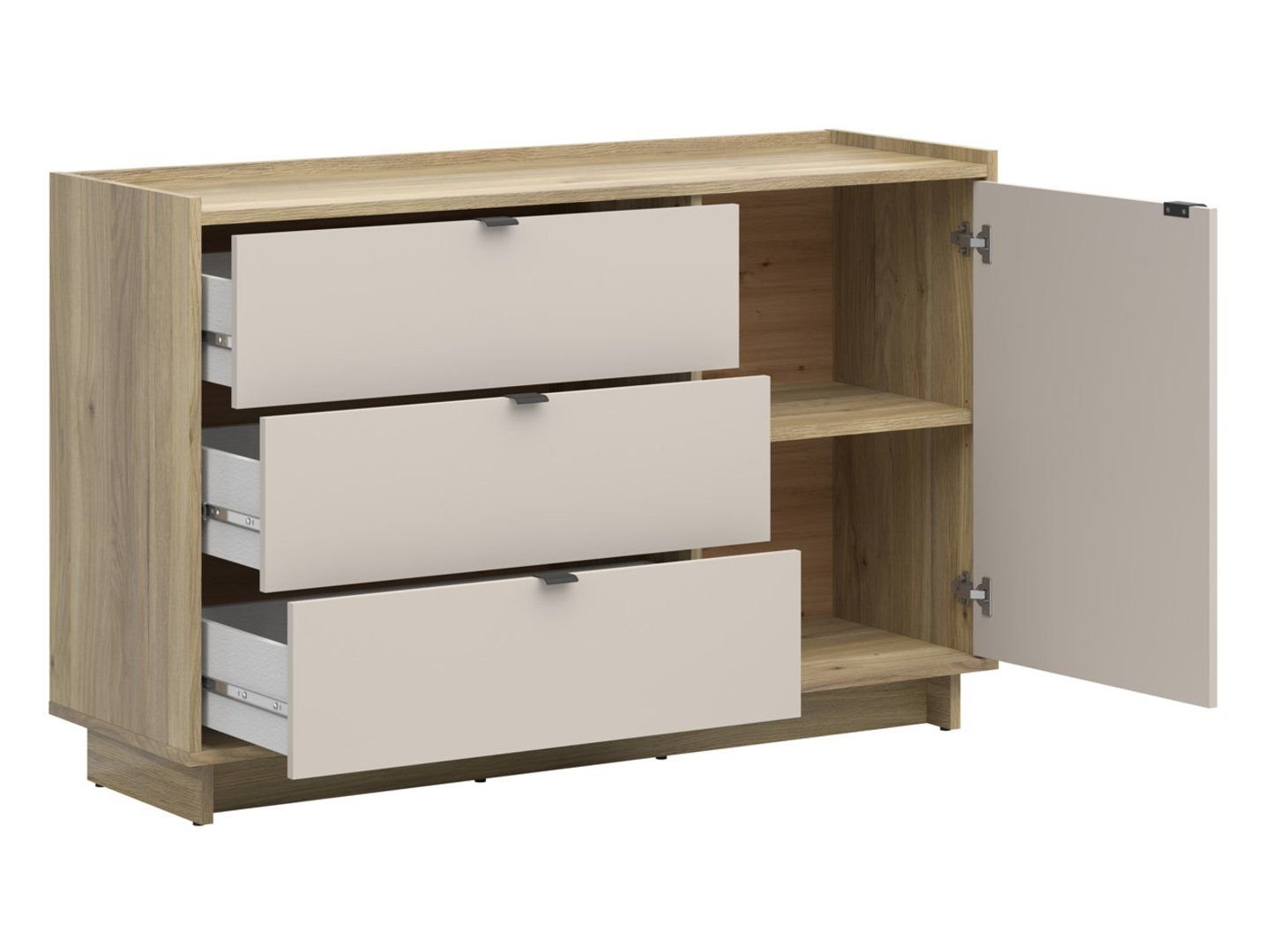 Single-door chest of drawers DALVA 134 cm Mauvella oak/cashmere