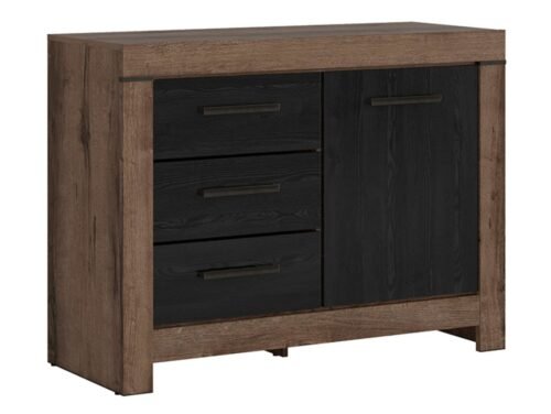 BALIN chest of drawers with one door and three drawers, monastery oak/black oak