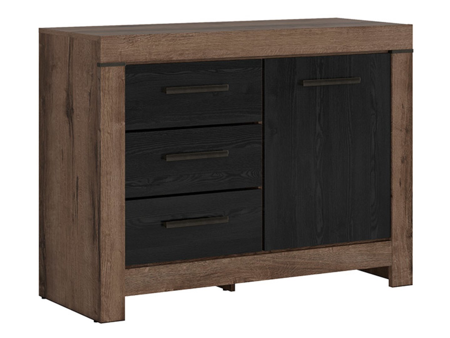 BALIN chest of drawers with one door and three drawers, monastery oak/black oak