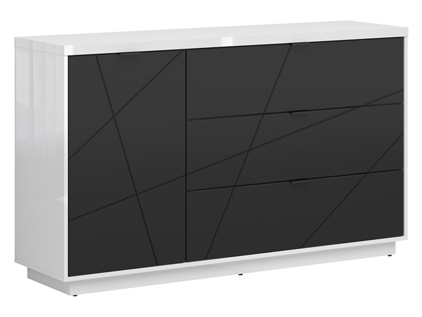 FORN chest of drawers with one door and three drawers, high-gloss white/matt black
