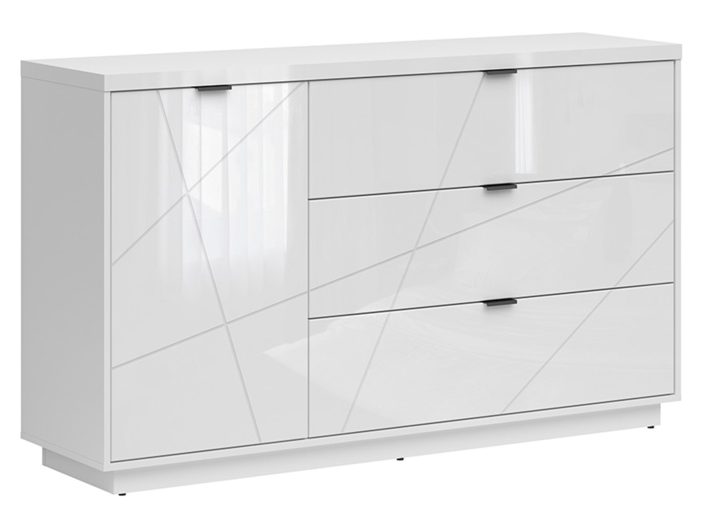 FORN chest of drawers with one door and three drawers, high-gloss white