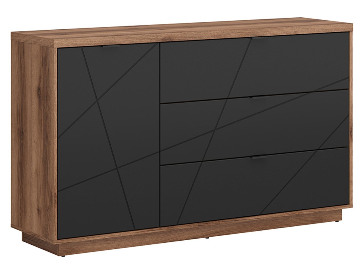 FORN chest of drawers with one door and three drawers, Delano dark oak/matt black