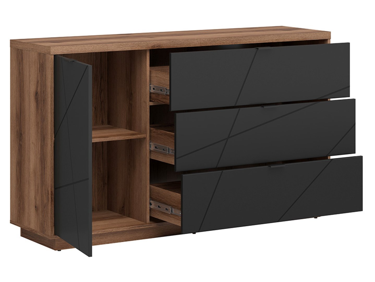 FORN chest of drawers with one door and three drawers, Delano dark oak/matt black - Image 3
