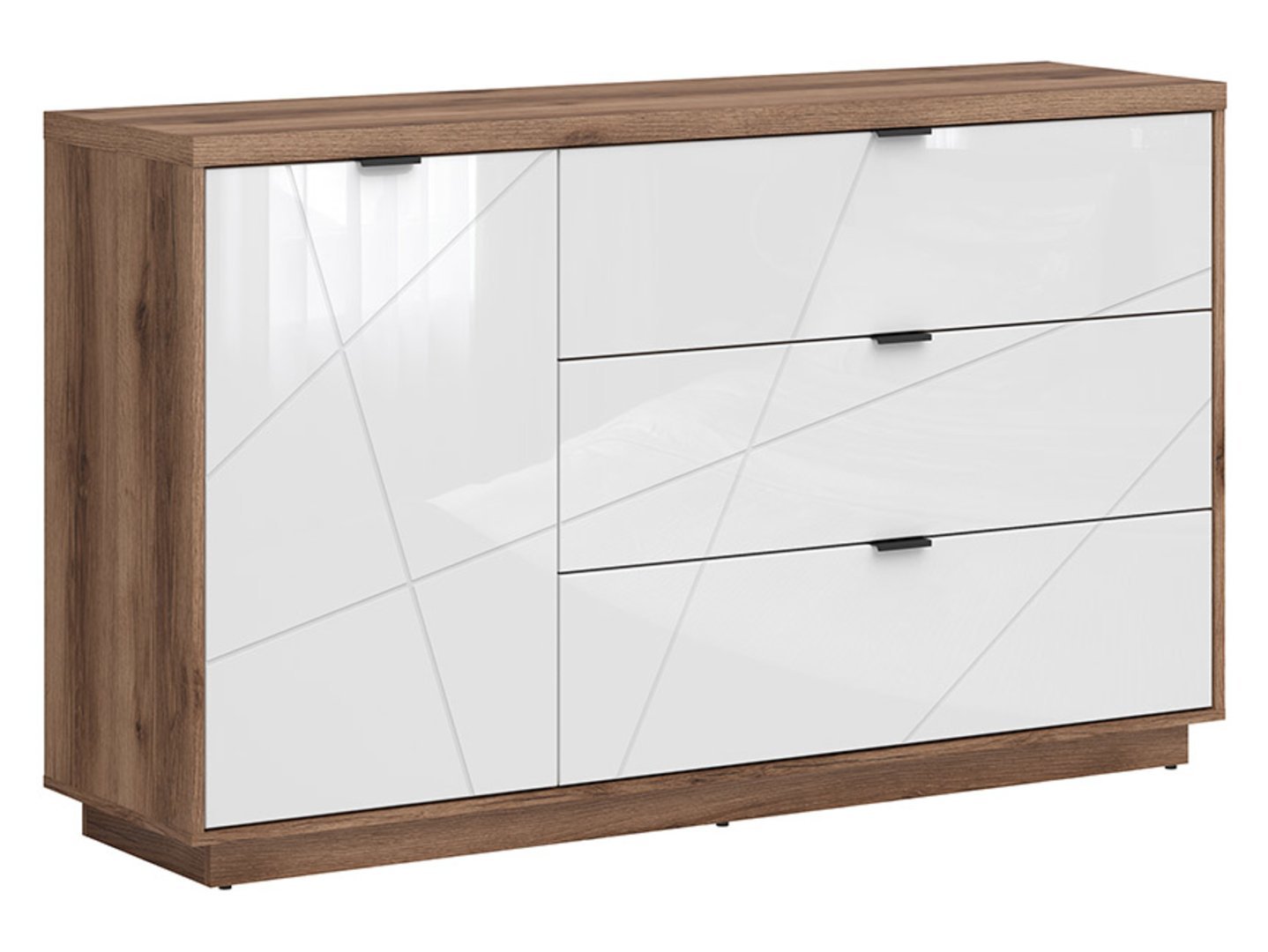 FORN chest of drawers with one door and three drawers, dark Delano oak/high-gloss white
