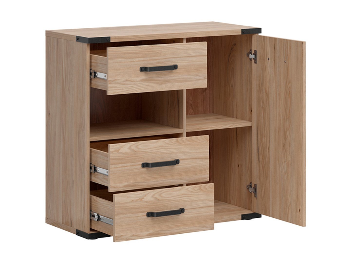 Single-door chest of drawers with three drawers LARA 90 cm Belarusian ash