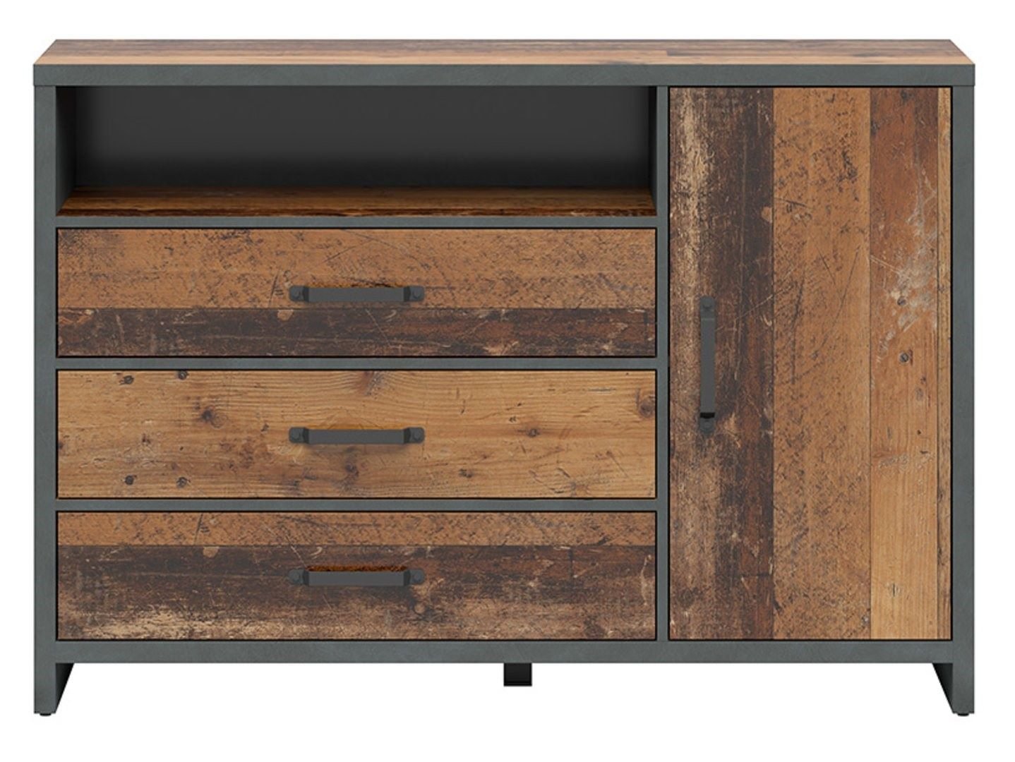 WESTON chest of drawers with one door and three drawers, 131 cm, antique style dark pine/mattress - Image 3