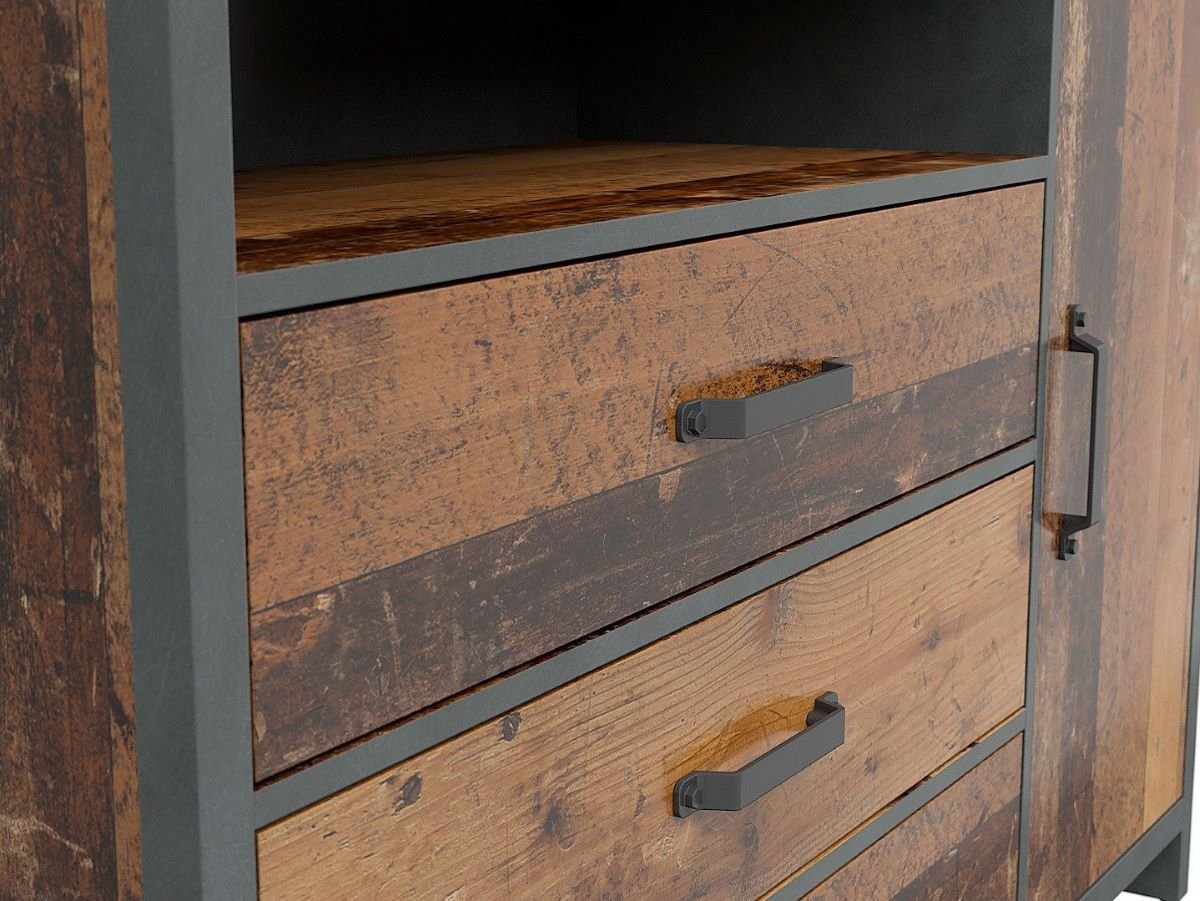 WESTON chest of drawers with one door and three drawers, 131 cm, antique style dark pine/mattress - Image 4