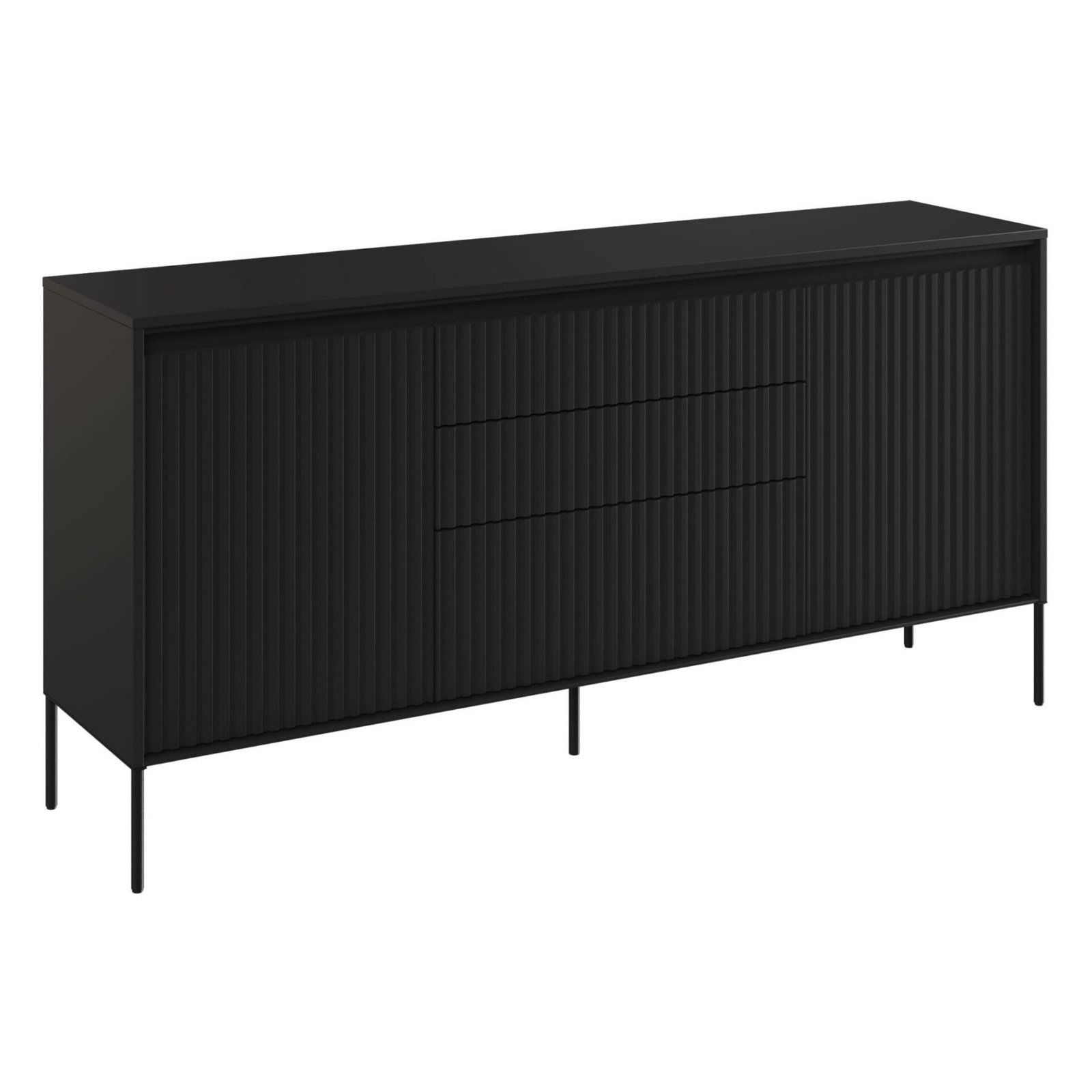 TREND 01 chest of drawers with grooves, black/black legs