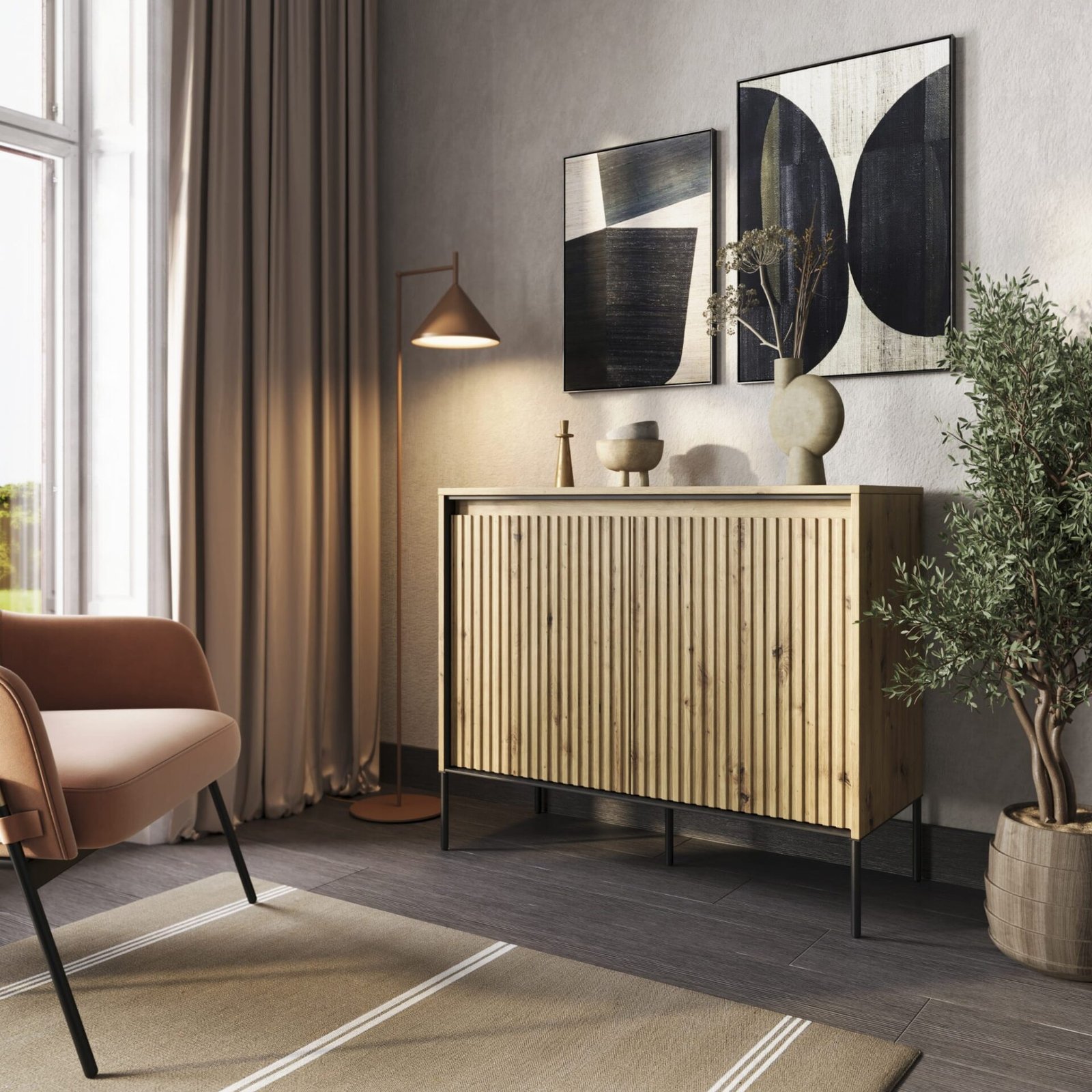 TREND 02 milled chest of drawers, artistic oak/black legs - Image 2