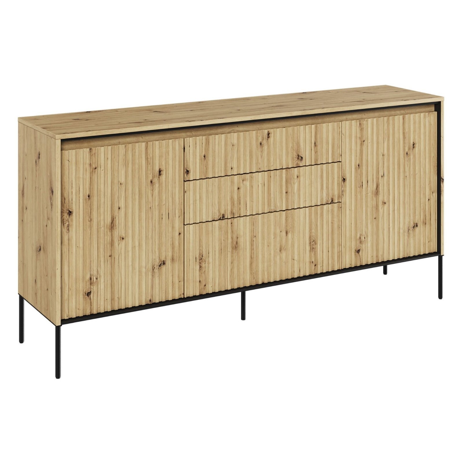 TREND 01 chest of drawers with grooves, artistic oak/black legs