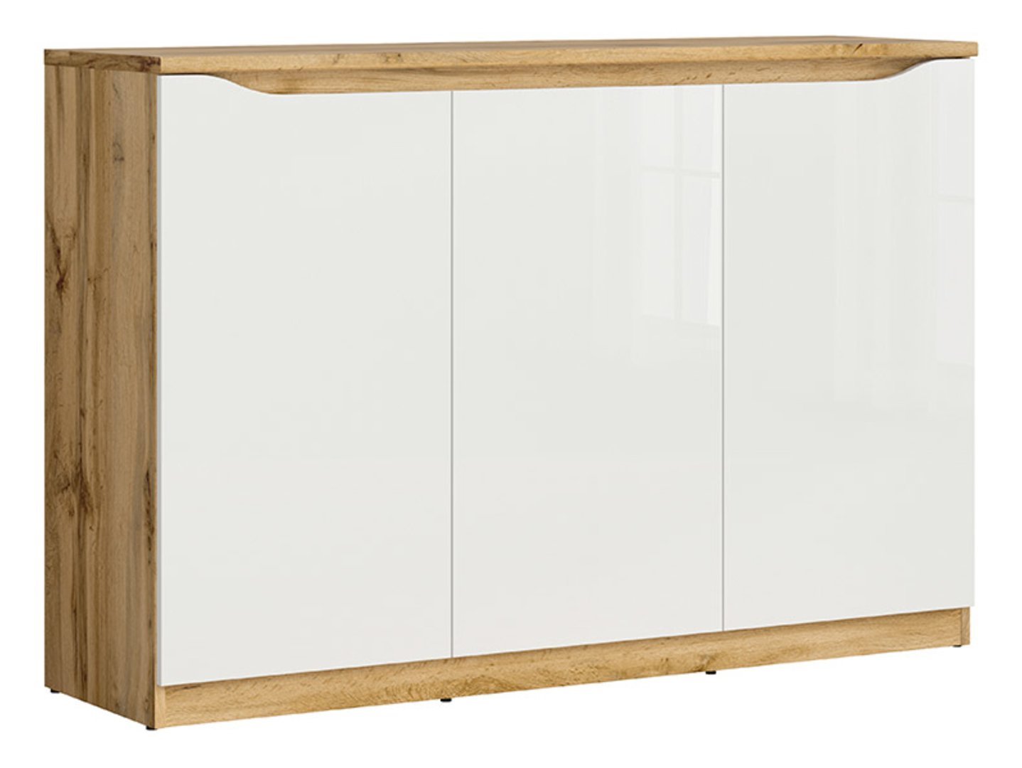 NUIS three-door chest of drawers, 135 cm, wotan oak/white glossy color