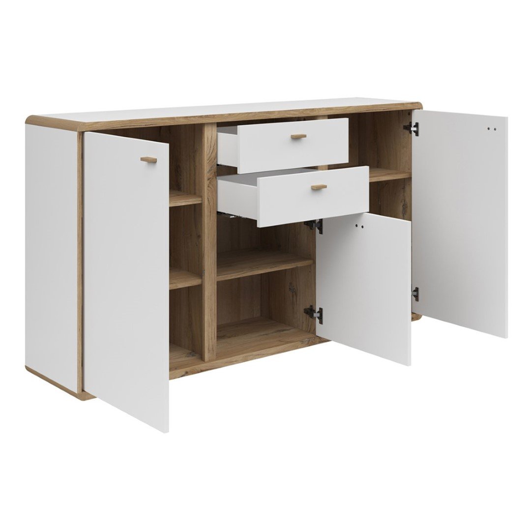 RONDA chest of drawers with three doors and two drawers, 158 cm, flag colors, light oak/white - Image 2