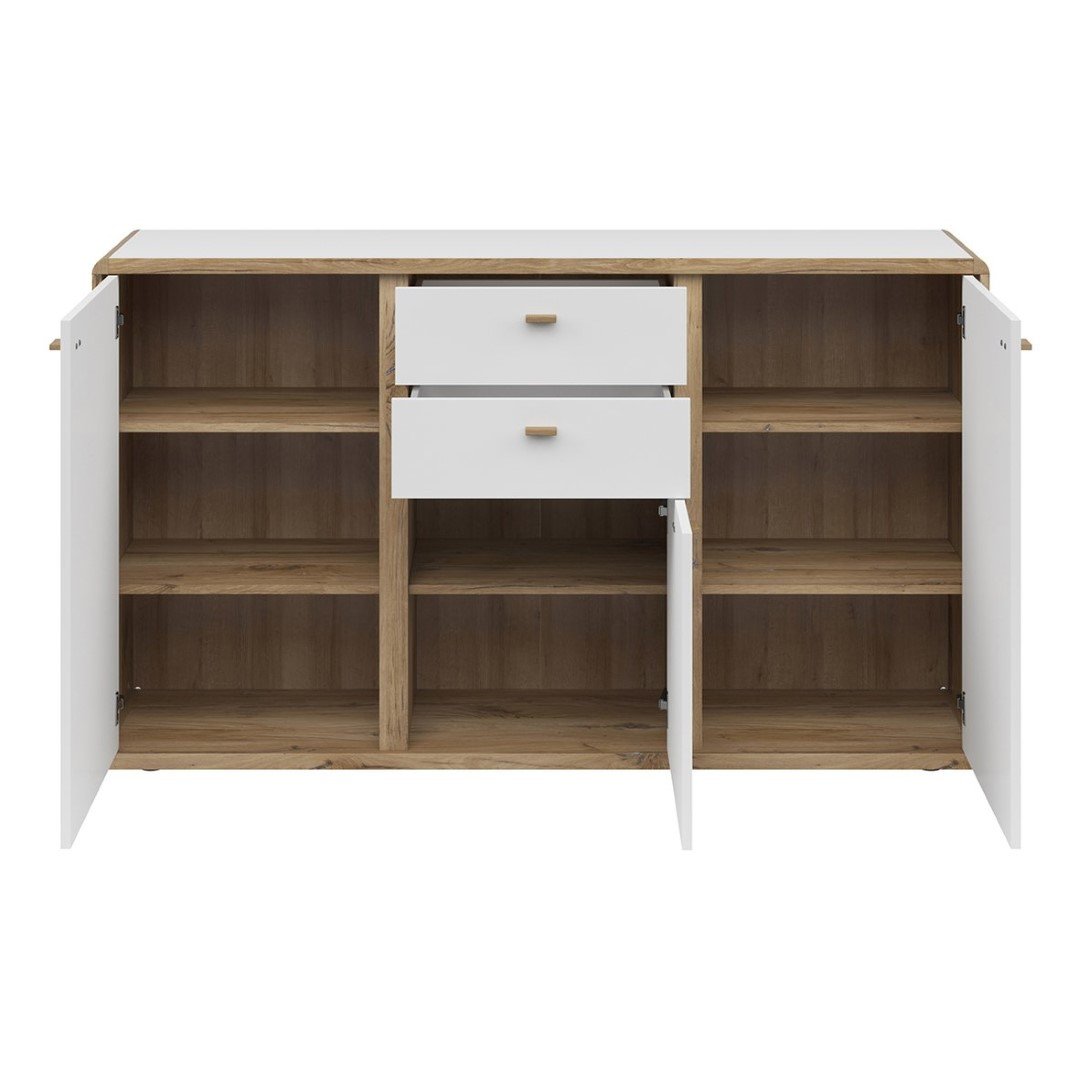 RONDA chest of drawers with three doors and two drawers, 158 cm, flag colors, light oak/white - Image 3
