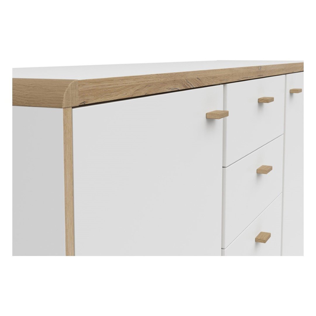 RONDA chest of drawers with three doors and two drawers, 158 cm, flag colors, light oak/white - Image 4