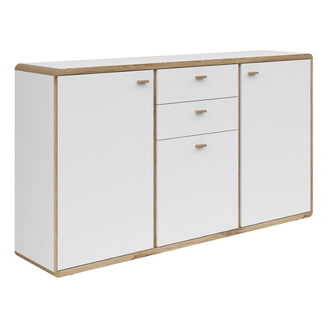 RONDA chest of drawers with three doors and two drawers, 158 cm, flag colors, light oak/white - Image 5