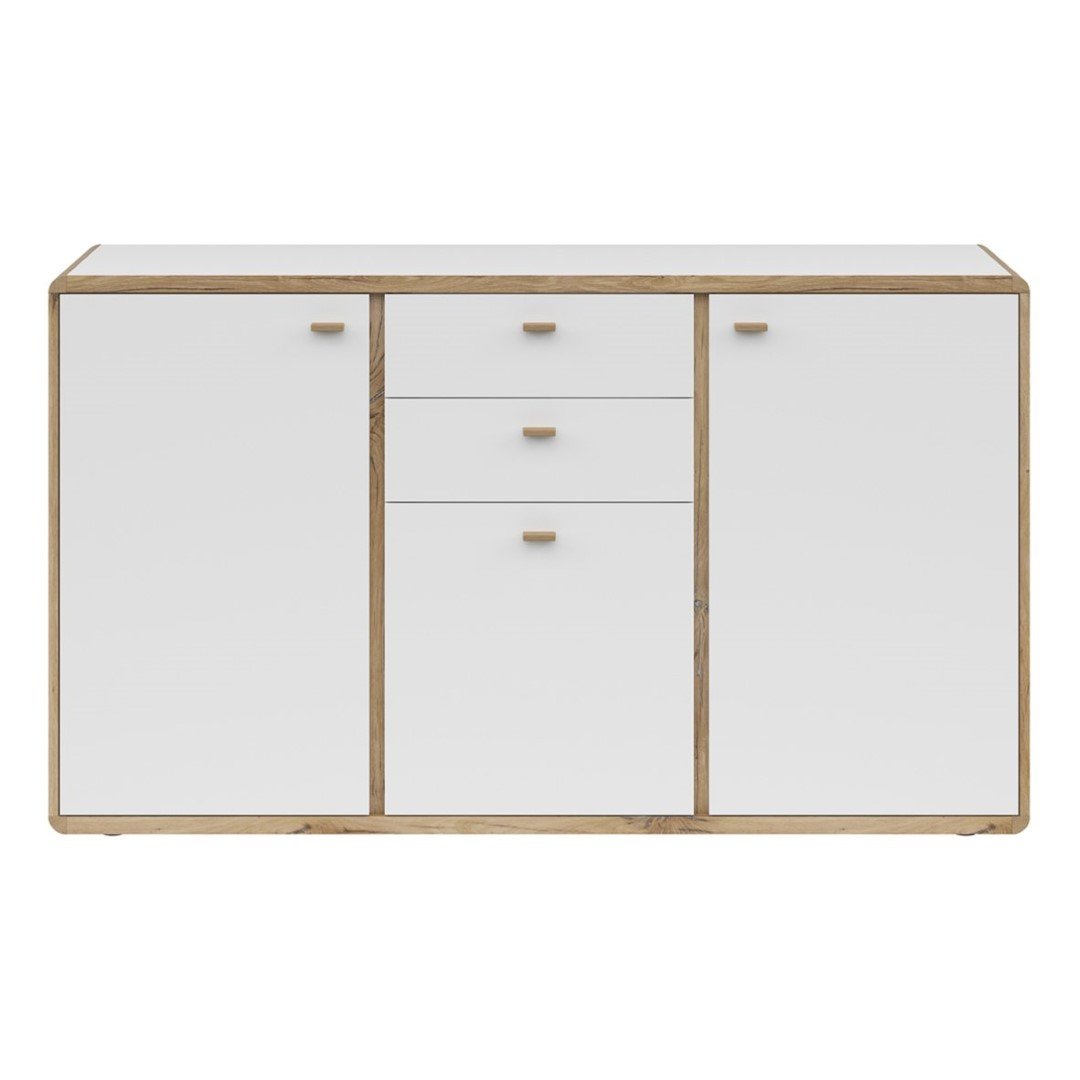 RONDA chest of drawers with three doors and two drawers, 158 cm, flag colors, light oak/white