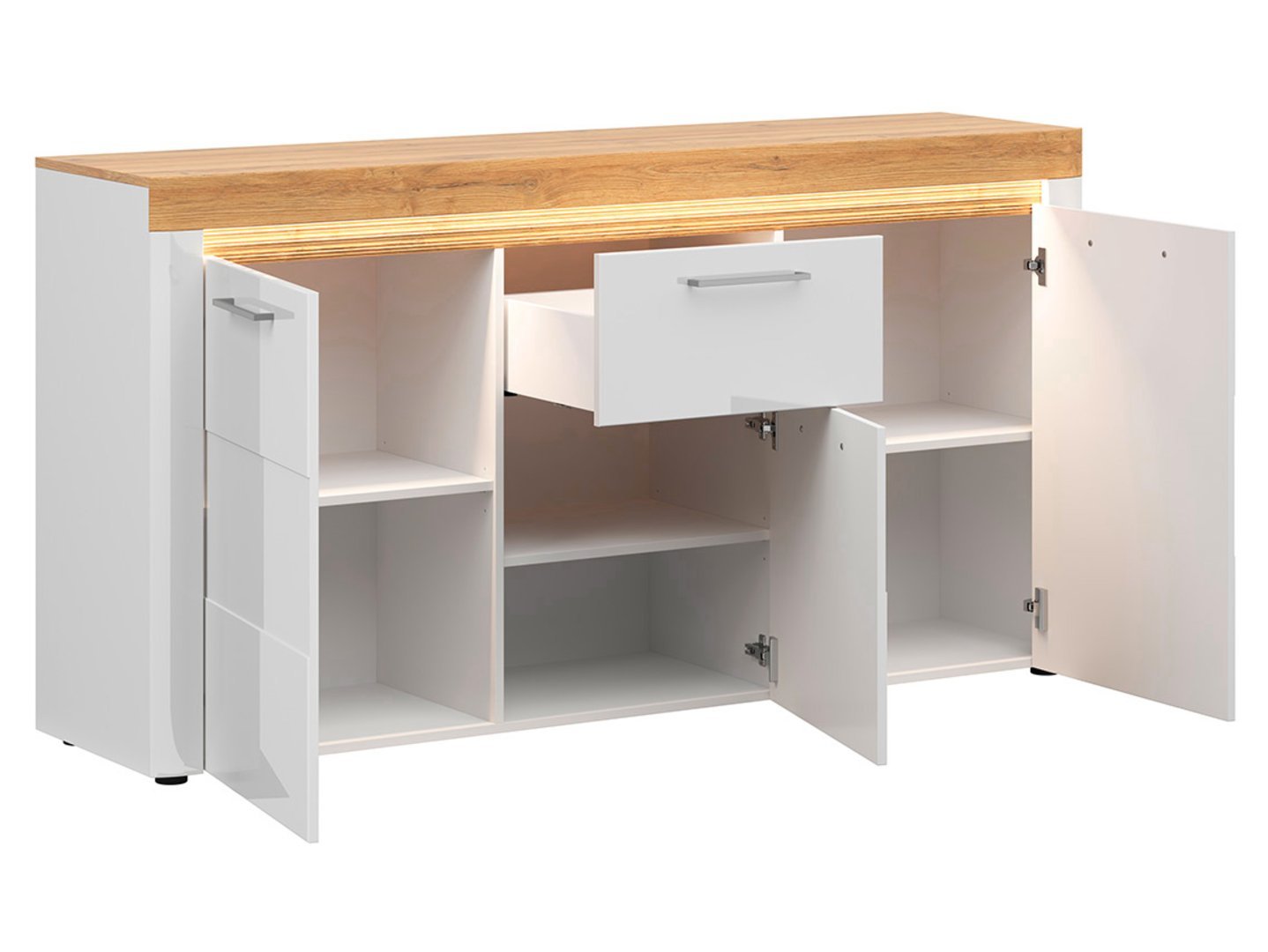 HORTON three-door chest of drawers, 170 cm, golden oak "Grandson" / white glossy color - Image 2