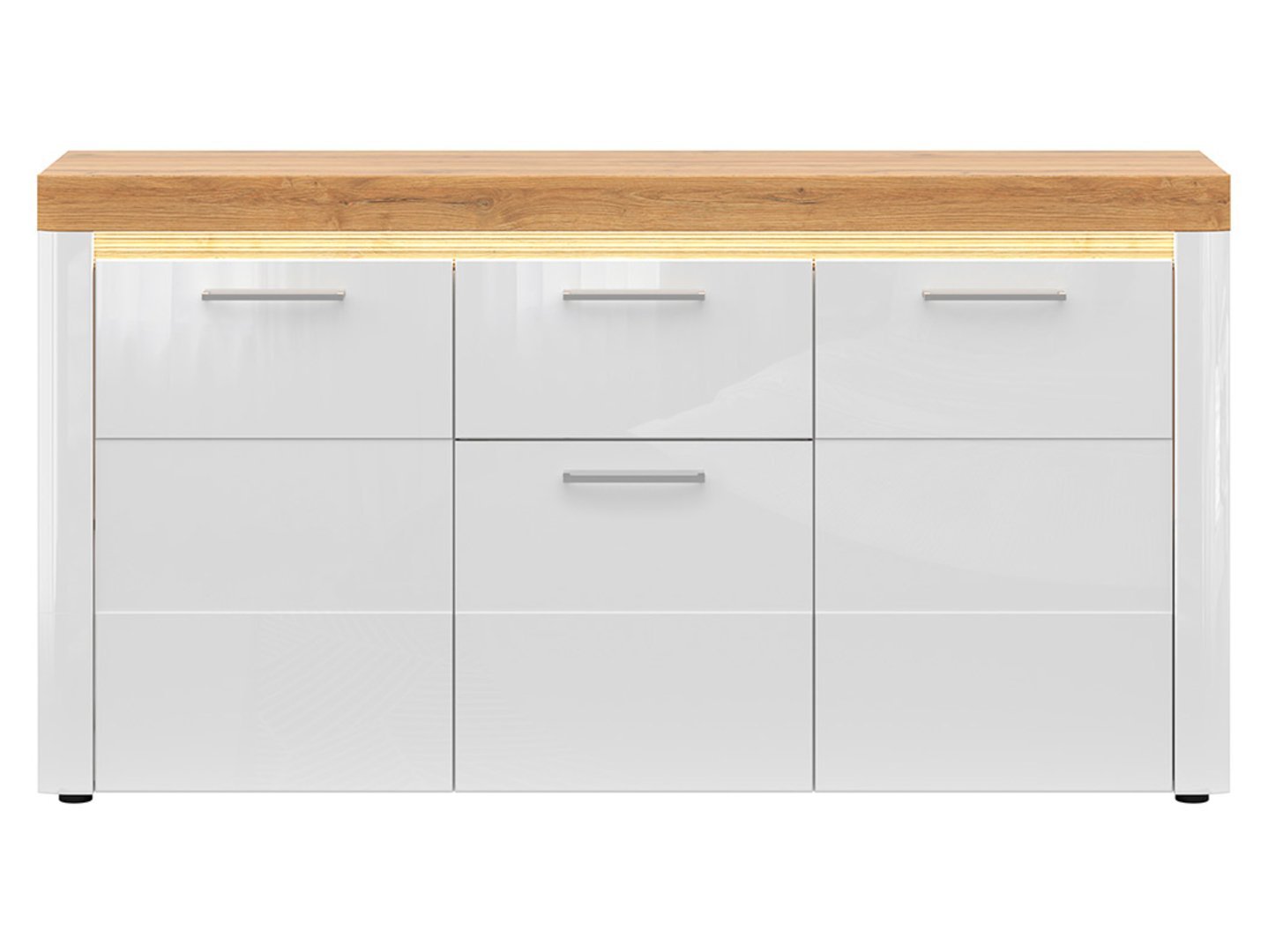 HORTON three-door chest of drawers, 170 cm, golden oak "Grandson" / white glossy color - Image 3