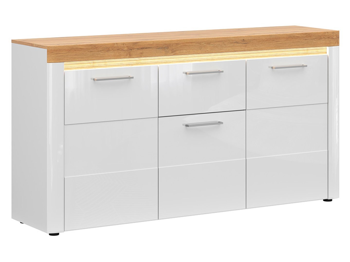 HORTON three-door chest of drawers, 170 cm, golden oak "Grandson" / white glossy color
