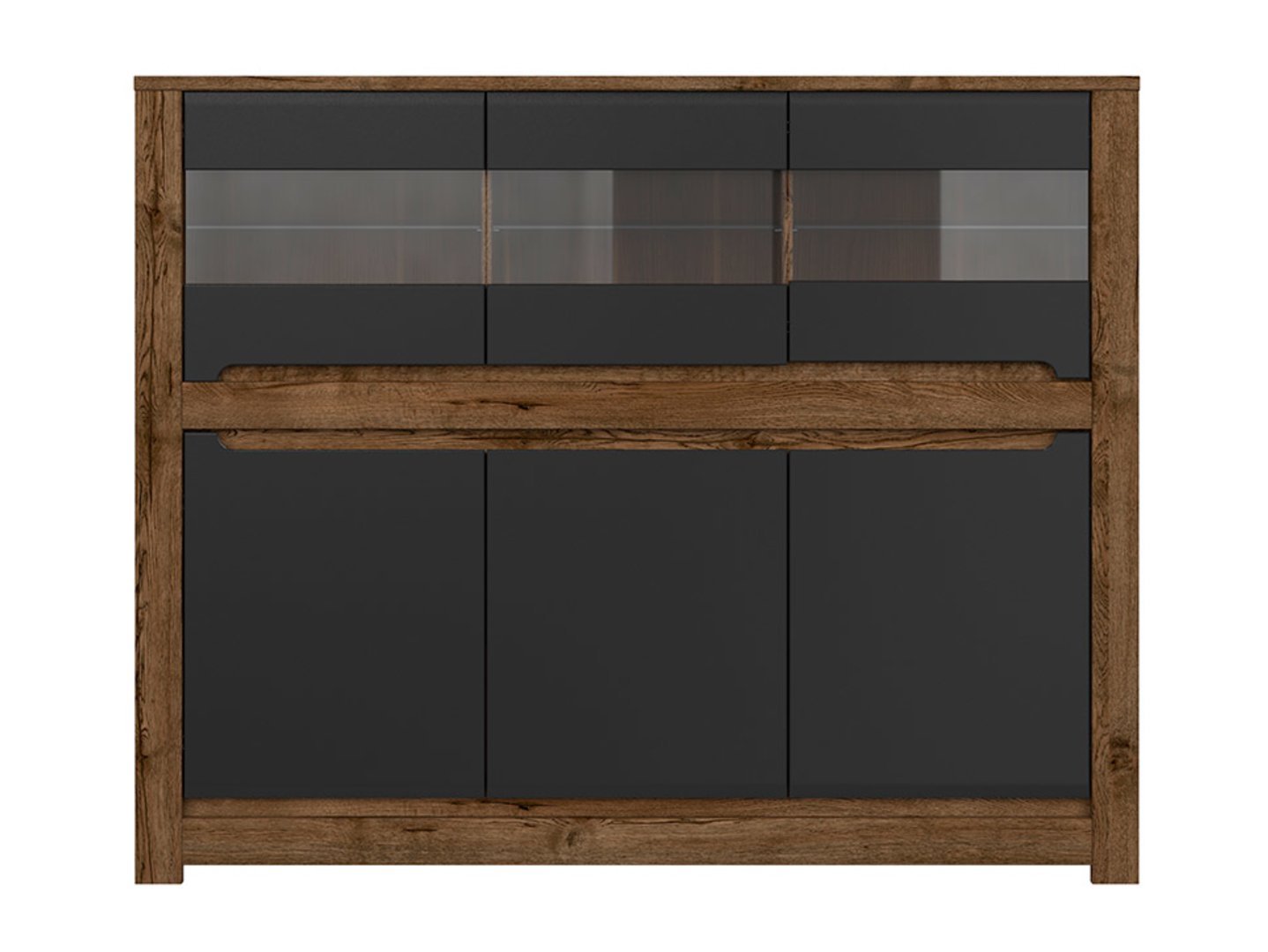 Three-door chest of drawers with three glass fronts RUSO 149 cm, ash oak/matte black - Image 2