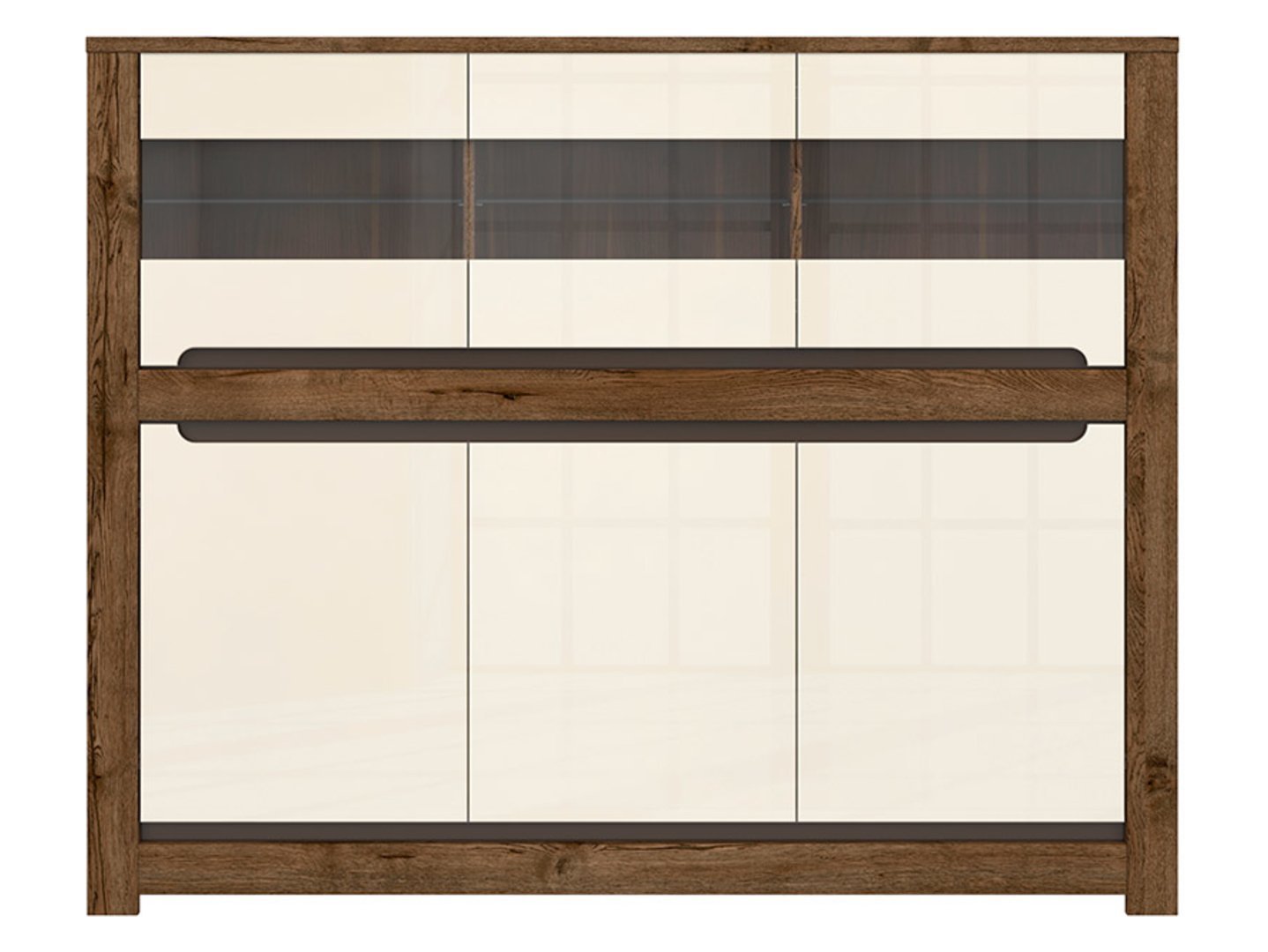 Three-door chest of drawers with three glass fronts RUSO 149 cm, dove-colored oak/pearl gloss - Image 6