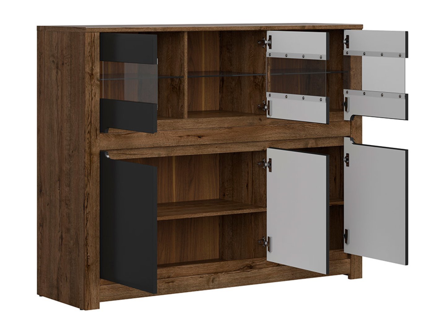 Three-door chest of drawers with three glass fronts RUSO 149 cm, ash oak/matte black - Image 3