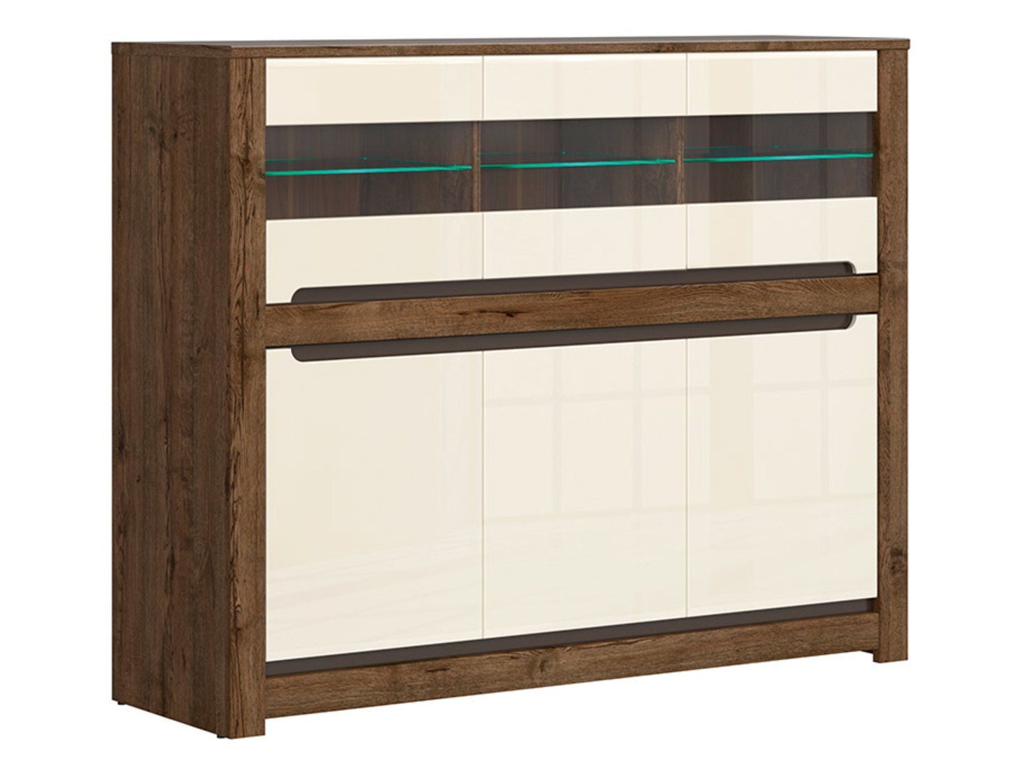 Three-door chest of drawers with three glass fronts RUSO 149 cm, dove-colored oak/pearl gloss - Image 2