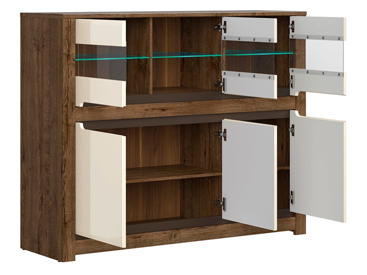 Three-door chest of drawers with three glass fronts RUSO 149 cm, dove-colored oak/pearl gloss - Image 3