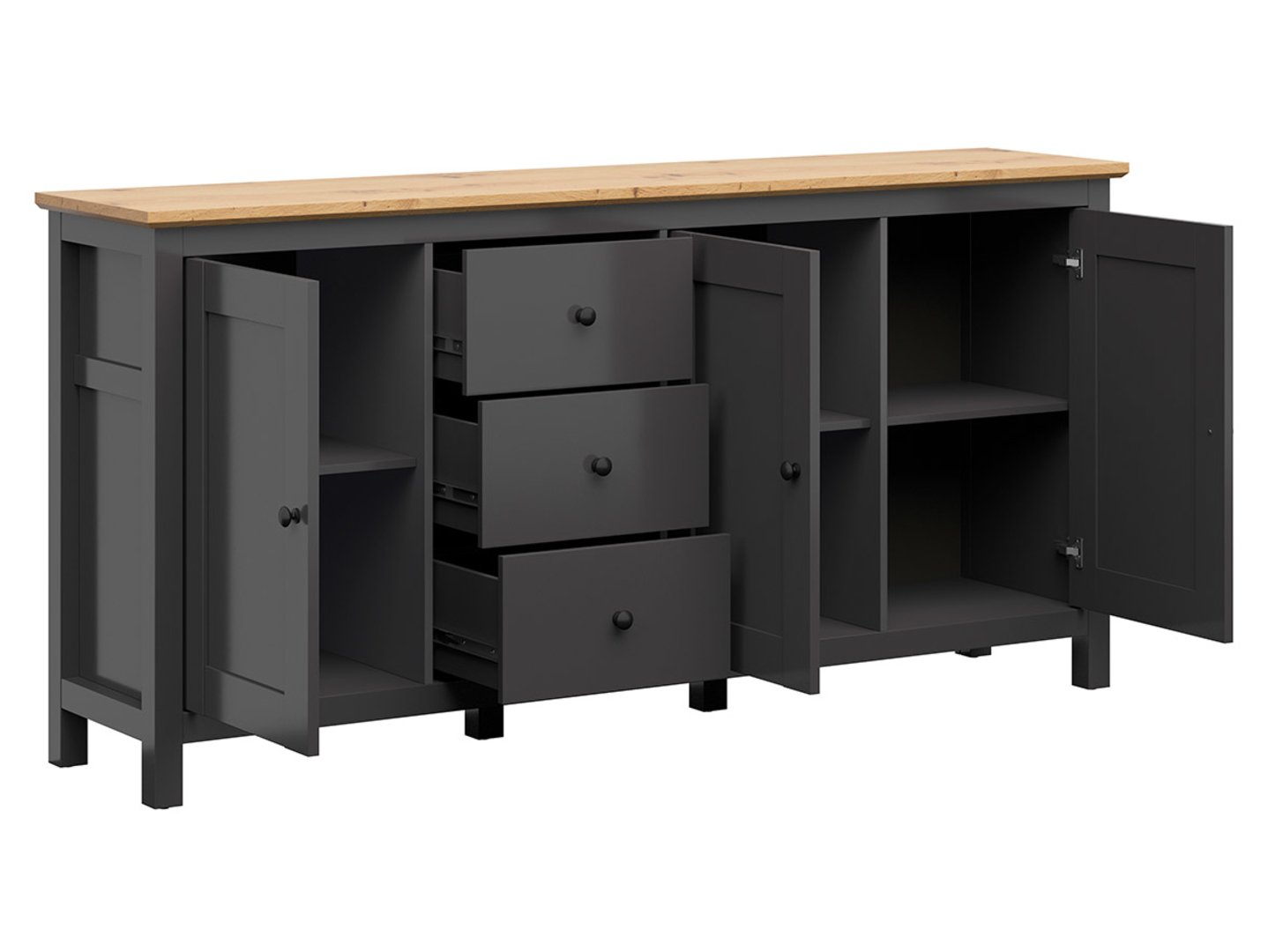 HESEN chest of drawers with three doors and drawers, 199 cm, graphite/artificial oak - Image 3