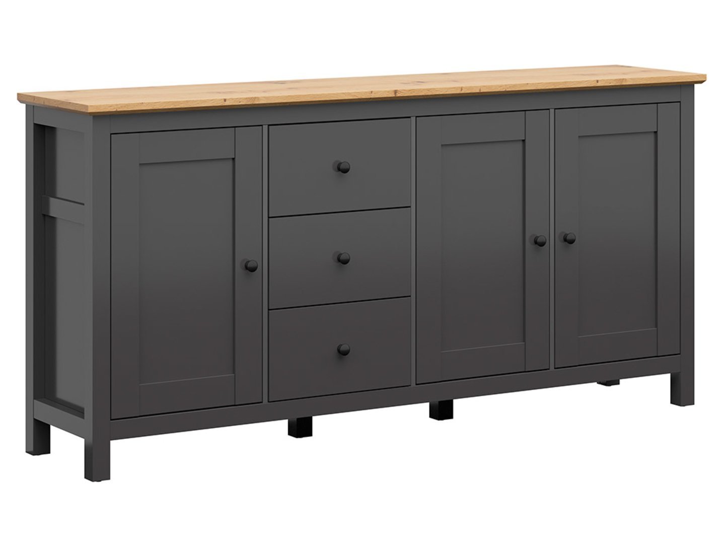 HESEN chest of drawers with three doors and drawers, 199 cm, graphite/artificial oak
