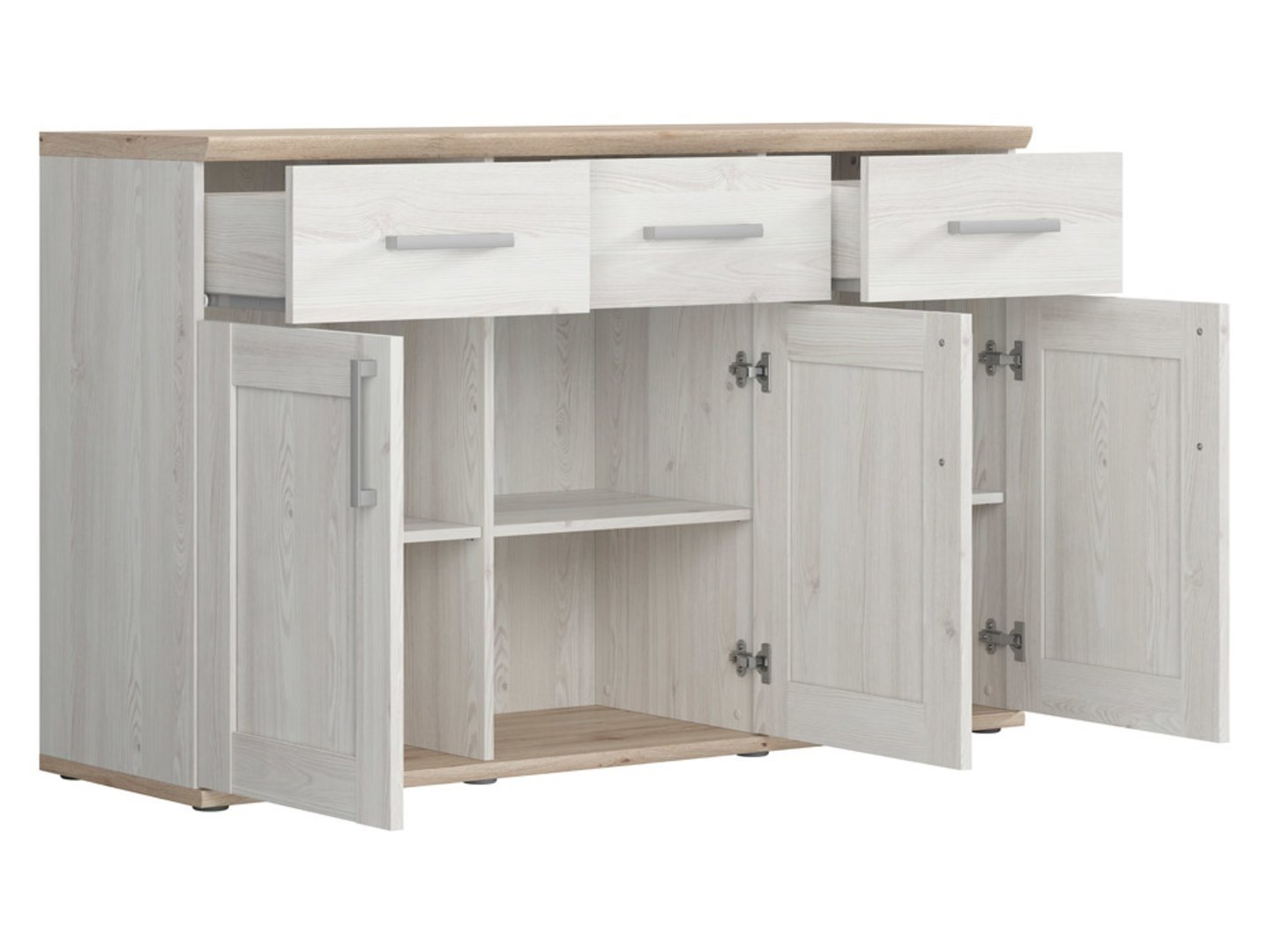Three-door chest of drawers with three drawers ROMANCE 139.5 cm light Sibiu larch/light San Remo oak - Image 2
