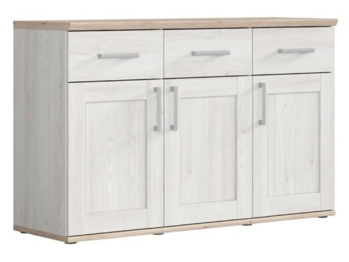 Three-door chest of drawers with three drawers ROMANCE 139.5 cm light Sibiu larch/light San Remo oak
